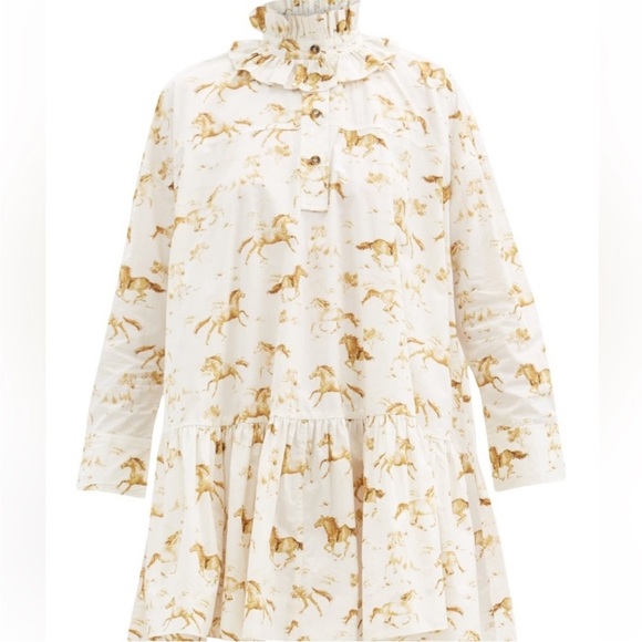 New with Tags GANNI White Horse Print Cotton Mini Dress - Picture 6 of 16
